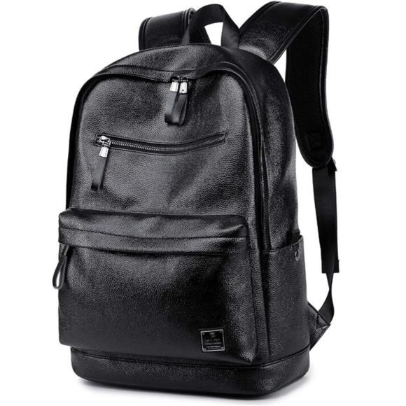 Black Leather Laptop Backpack for Men or Women